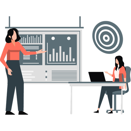 Girls are maintaining graphical chart of target achieving  Illustration