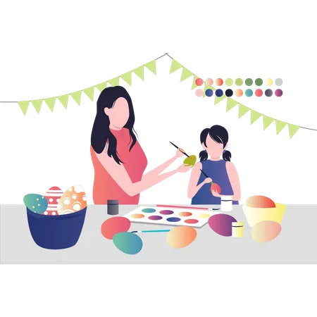 Girls are painting the Easter egg  Illustration
