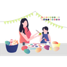 illustration for girls are painting the easter egg