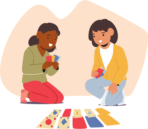 Girls are playing board games on floor  Illustration