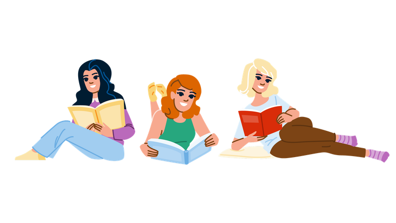 Girls are reading books  Illustration