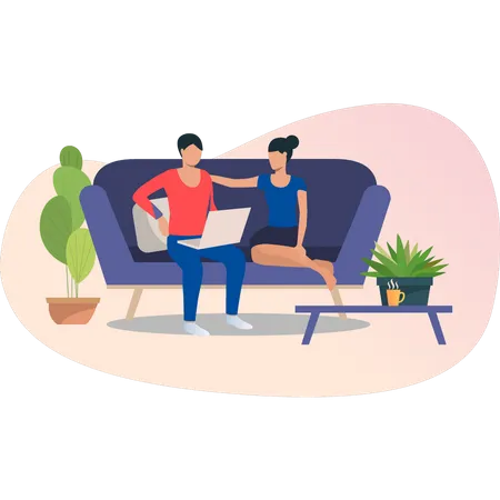 Girls are sitting on the couch  Illustration