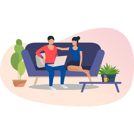 Girls are sitting on the couch  Illustration