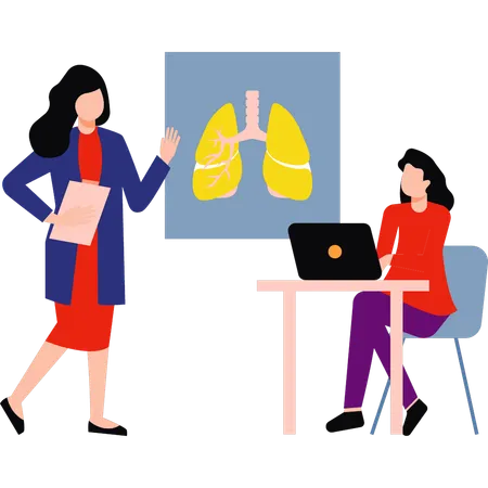 Girls are talking about the lungs medical report  Illustration