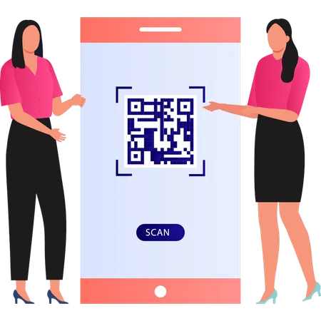 Girls are talking about the QR code scanner  Illustration