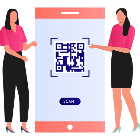 Girls are talking about the QR code scanner  Illustration