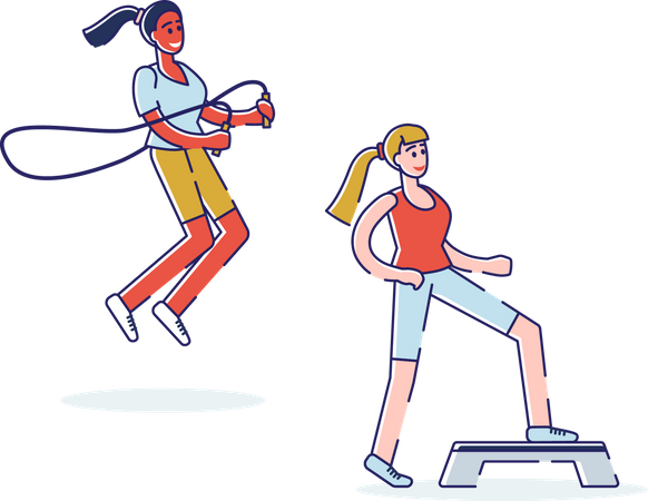 Girls Are Training In The Gym Illustration