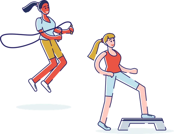 Girls Are Training In The Gym Illustration