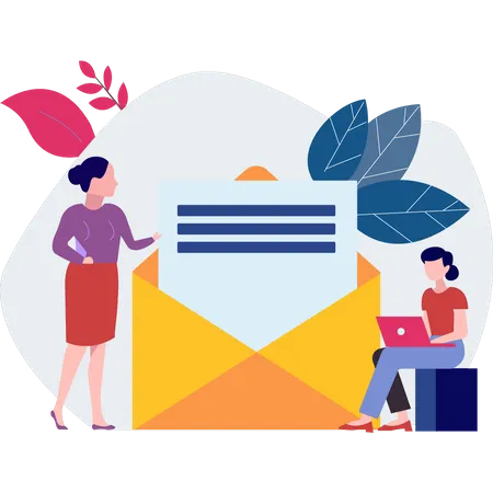Girls are typing mail  Illustration