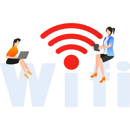 Girls are using WIFI in laptop  Illustration
