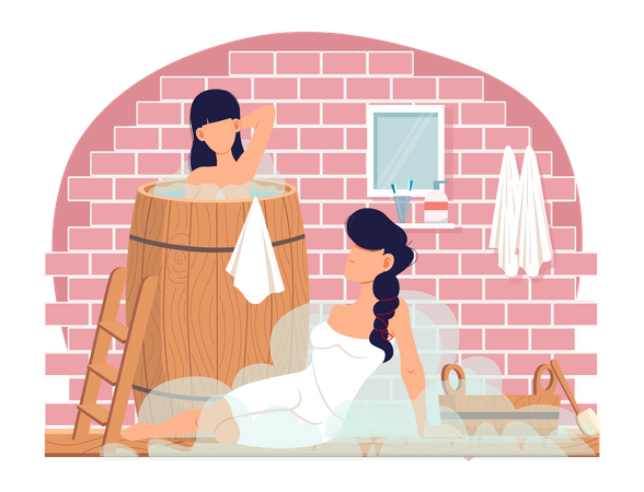 Girls are washing body and spending time together  Illustration