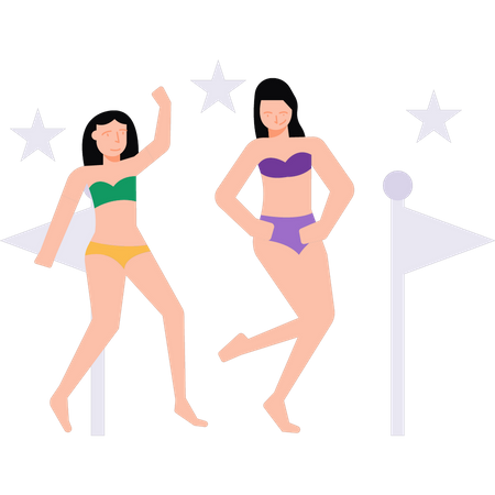 Girls are wearing bikinis Illustration
