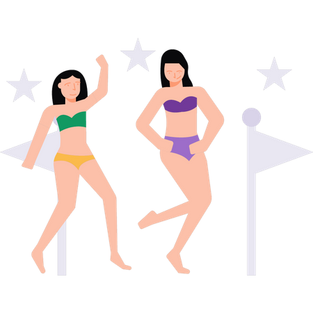 Girls are wearing bikinis  Illustration