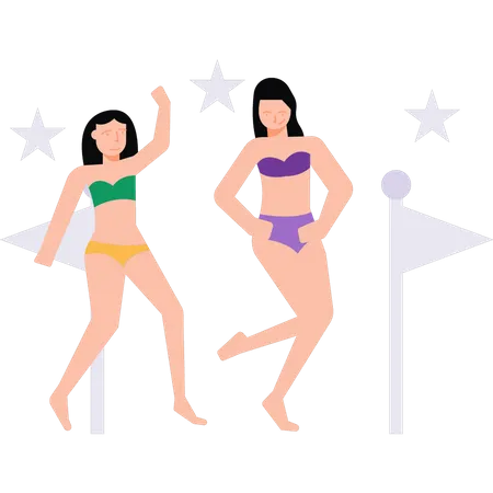 Girls are wearing bikinis  Illustration