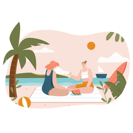 Girls at beach  Illustration