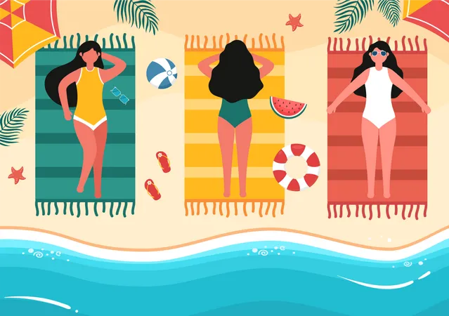 Girls at bech celebrating Buon Ferragosto Italian Festival  Illustration