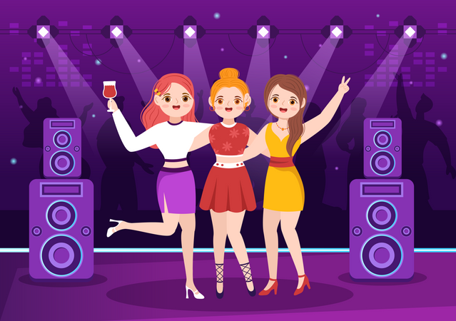 Girls At Night Club  Illustration