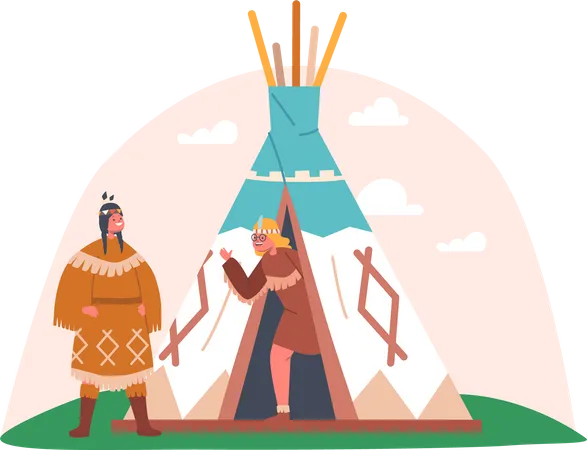 Girls at Wigwam Tent  Illustration