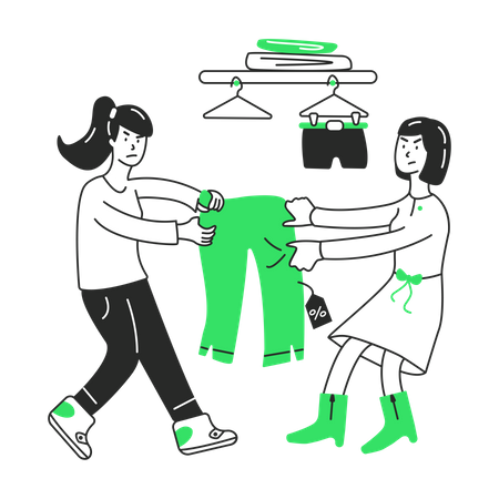 Girls can't split pants in a store  Illustration