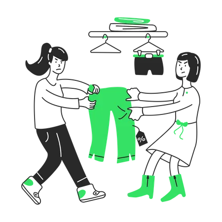 Girls can't split pants in a store  Illustration