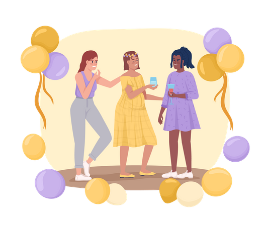 Girls Celebrating at baby shower Illustration