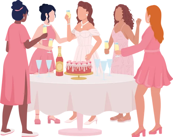 Girls celebrating birthday Illustration