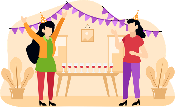 Girls celebrating birthday party  Illustration