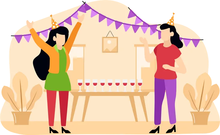 Girls celebrating birthday party  Illustration