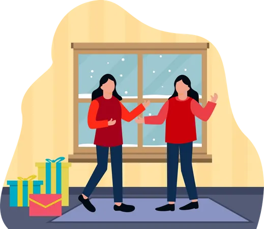 Girls celebrating Christmas together Illustration