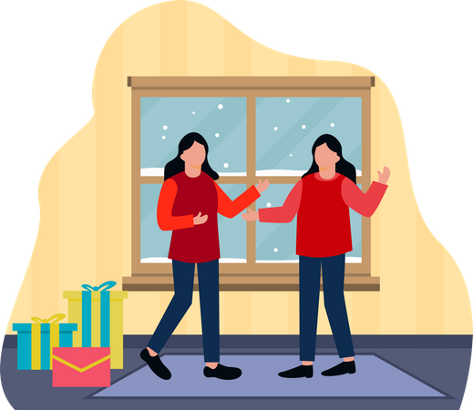 Girls celebrating Christmas together  Illustration