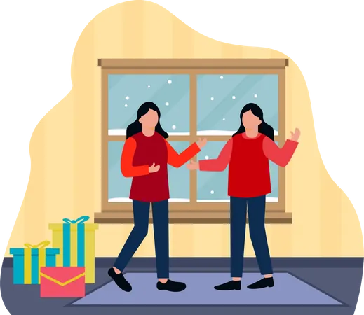 Girls celebrating Christmas together  Illustration