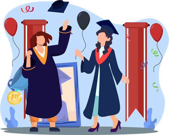 Girls celebrating graduation  Illustration