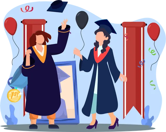 Girls celebrating graduation  Illustration