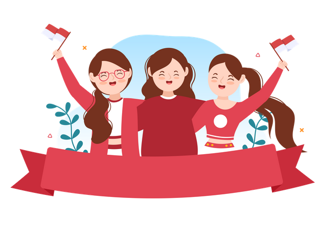 Girls celebrating Indonesia Independence Day  Illustration