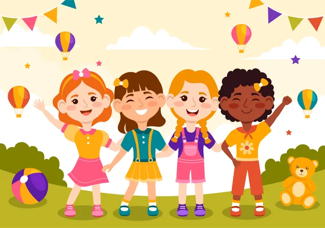 Girls celebrating International Day of the Girl Child  Illustration