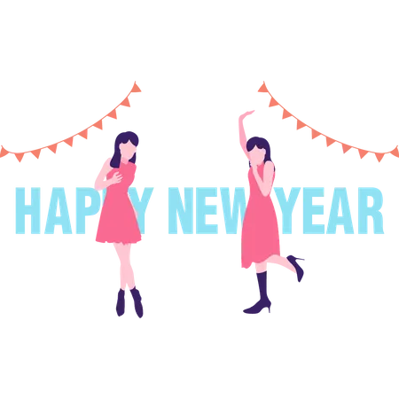 Girls celebrating new year party Illustration