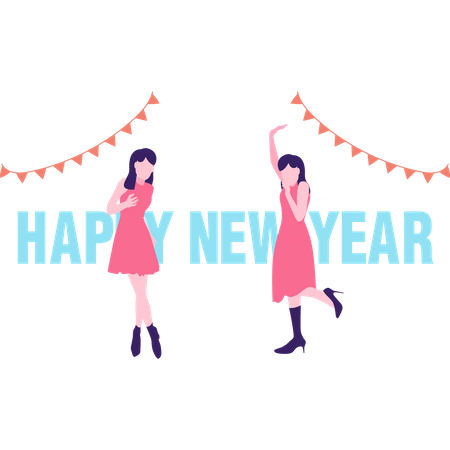 Girls celebrating new year party  Illustration