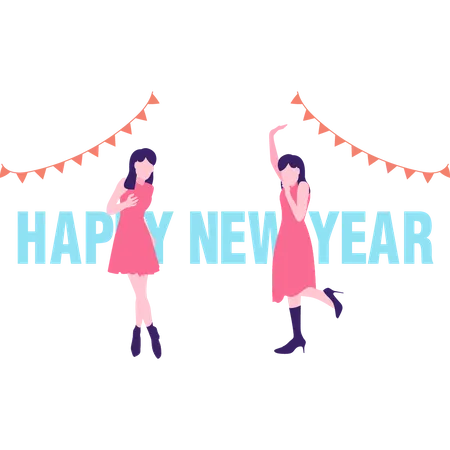 Girls celebrating new year party  Illustration