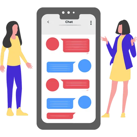 Girls Are Chatting On Mobile Illustration
