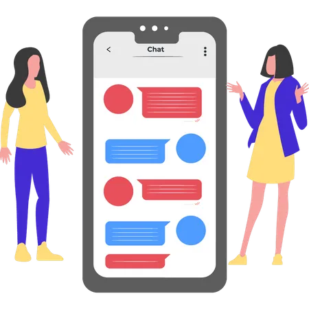 Girls chatting on mobile  Illustration