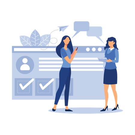 Girls chatting on social media  Illustration