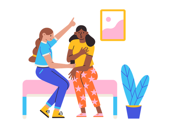 Girls chatting on video call  Illustration