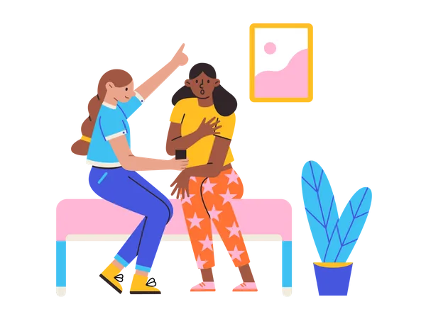 Girls chatting on video call  Illustration