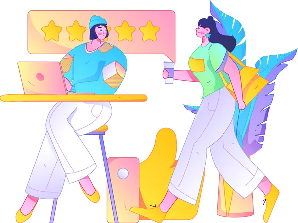 Girls checking business rating  Illustration