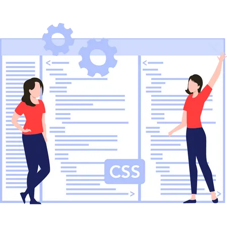 Girls coding in CSS  Illustration