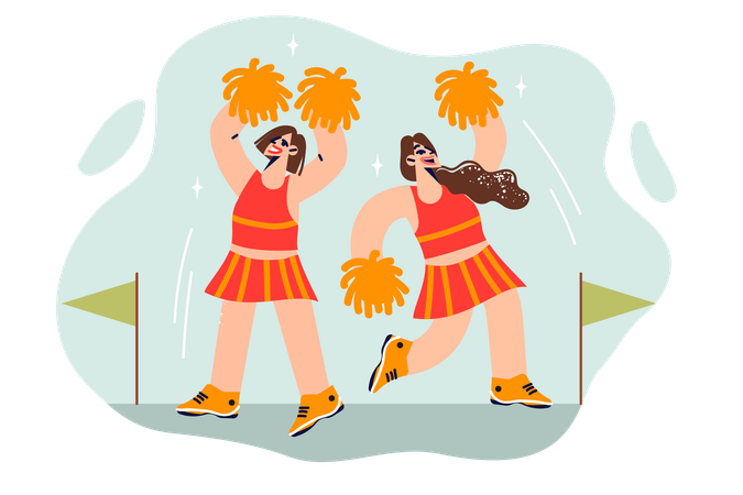 Girls dancers engage in cheerleading  Illustration