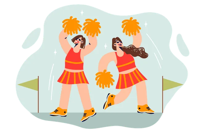 Girls dancers engage in cheerleading  Illustration