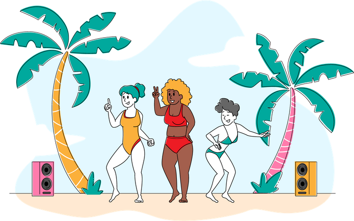 Girls dancing at beach  Illustration