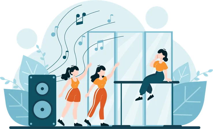 Girls dancing at dance class  Illustration