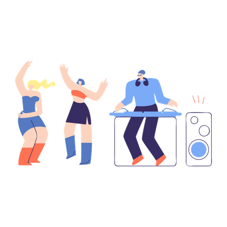 Girls dancing in party Illustration